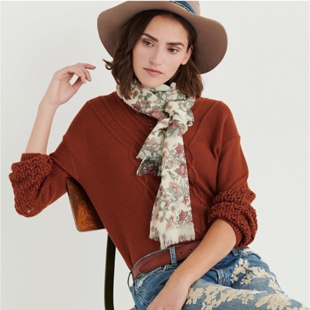 Lucky Brand blouson stitch sweater in rust